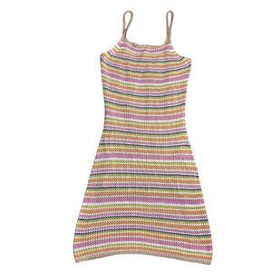 Olive and Oak Rainbow Striped Crochet Bodycon Dress Size M